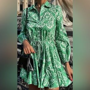 ZARA GREEN FLORAL PRINT MINI SHIRT DRESS26 Brand New